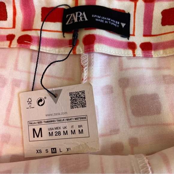 NEW ZARA Women's Pink Red Geometric Skort Tie Closure Size M - Picture 8 of 10